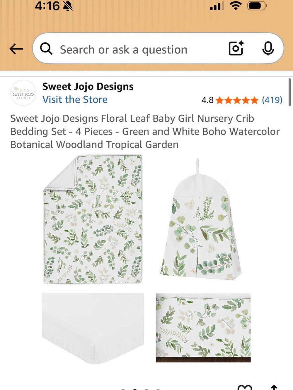 Sweet Jojo Designs Green Botanical Leaf Baby Crib Bedding Set